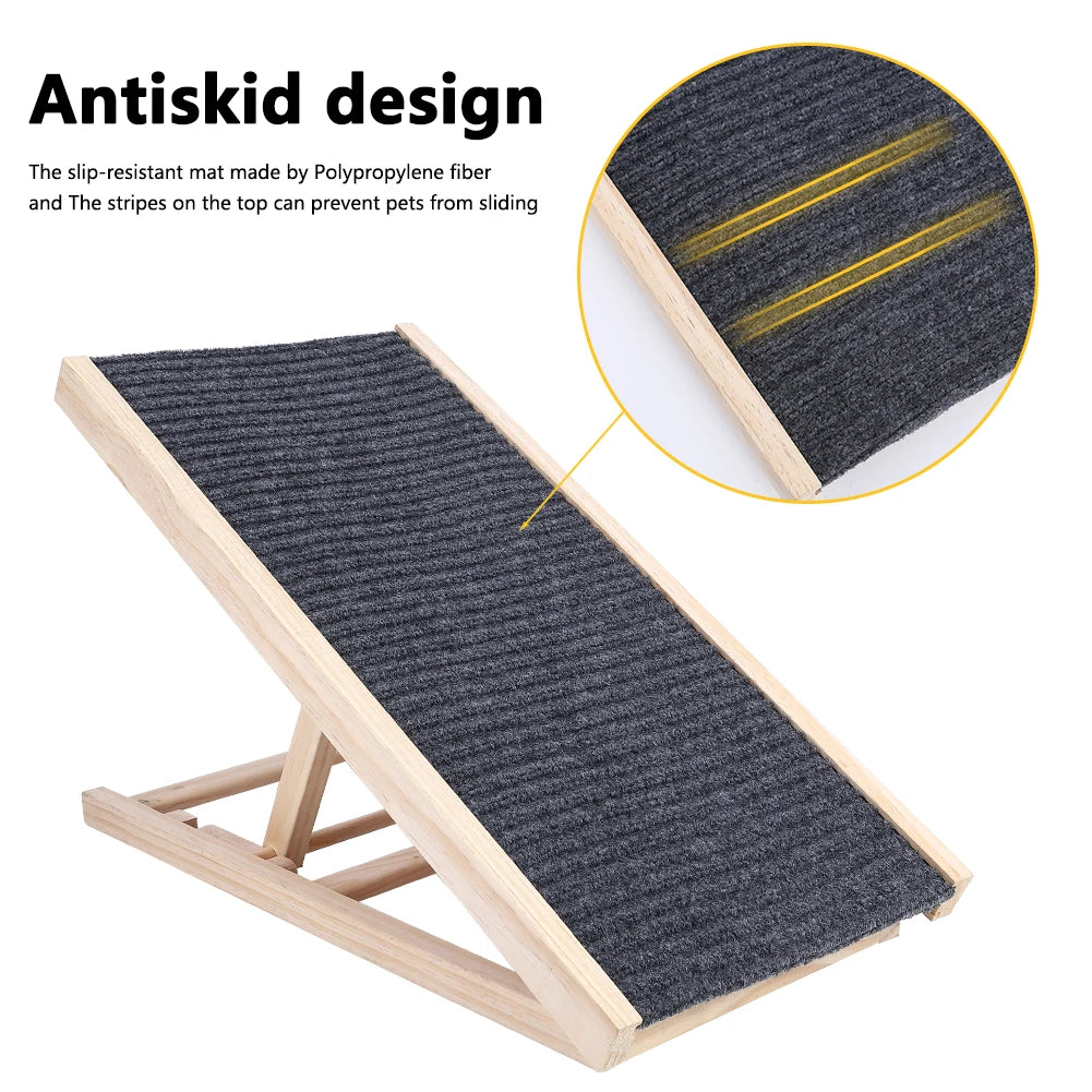 TWISTER.CK Dog Ramp Ladder Natural Pine Wood Folding Anti Skid Two Height Levels