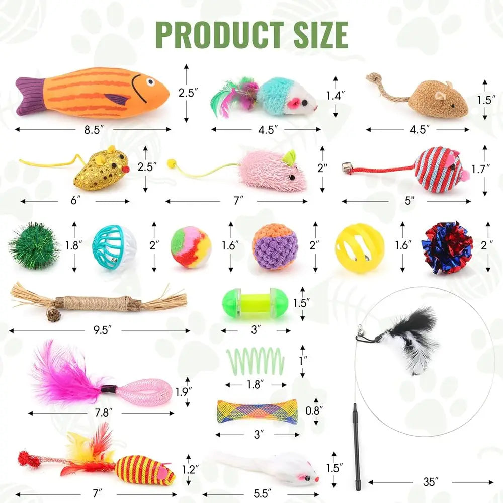 Cat Toys Variety Pack 20 Pieces Including Cat Wand Toys