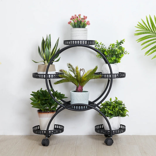 Wrought Iron Potted Plant Stand With Wheels Patio Cart