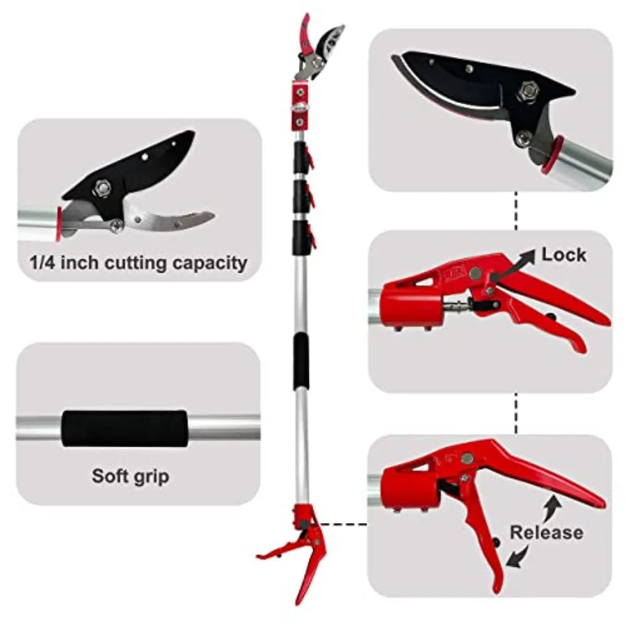 5.4-14.8 FT Tree Pruner Extendable 4 Sections Telescopic Cut and Hold Trimmers Pole Saws Trimming Long Reach Pruning Shears Bra