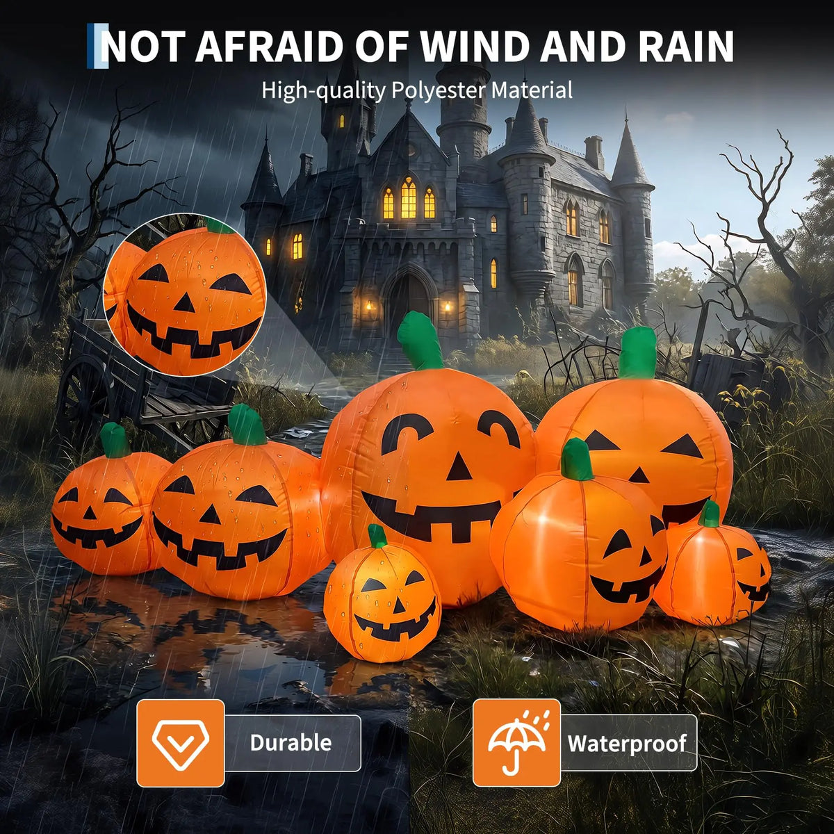HiMISS Halloween Inflatable Pumpkin Patch LED Lights Outdoor Yard Decor