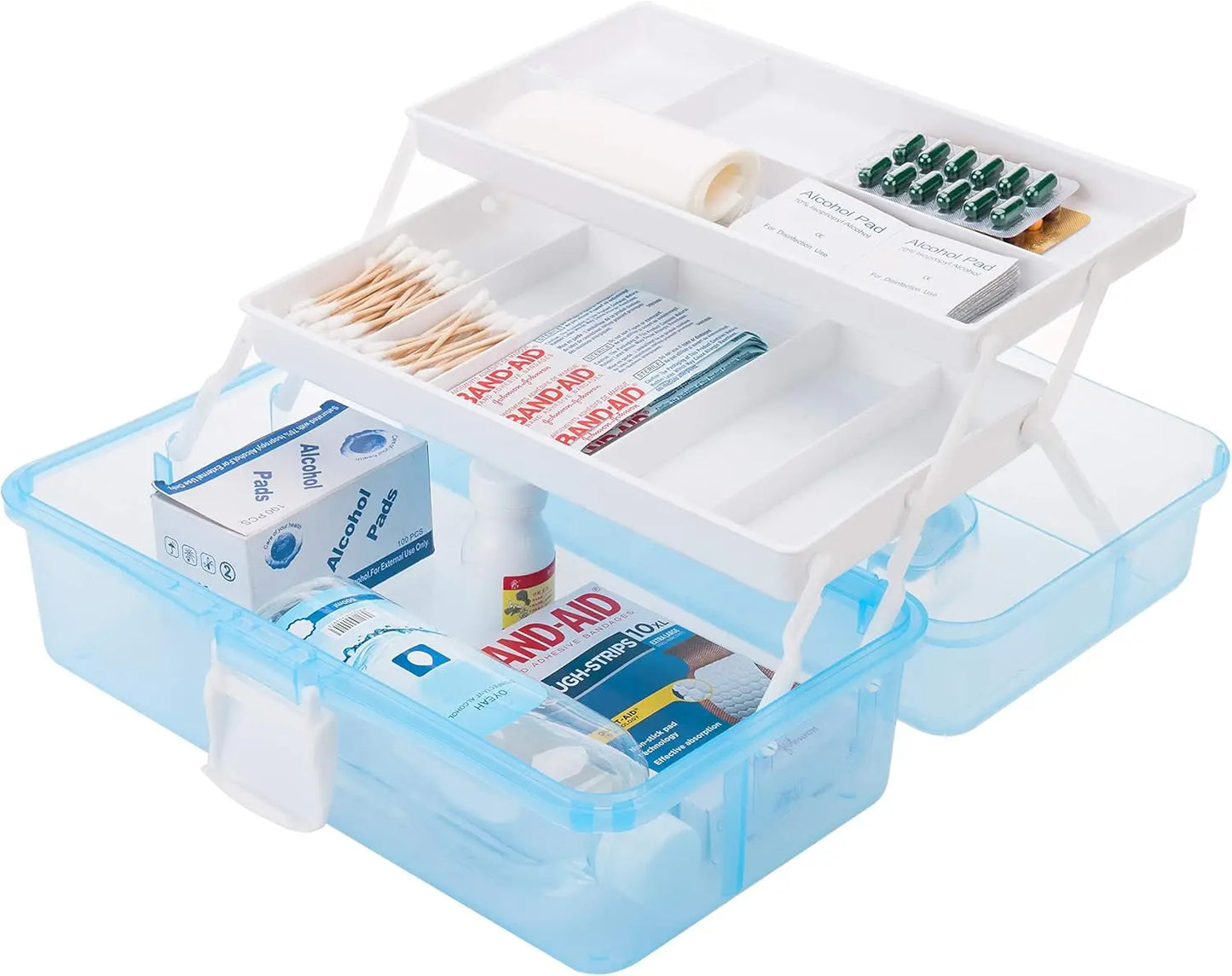 Plastic Storage Box With Handle Latching Lid Expandable Trays
