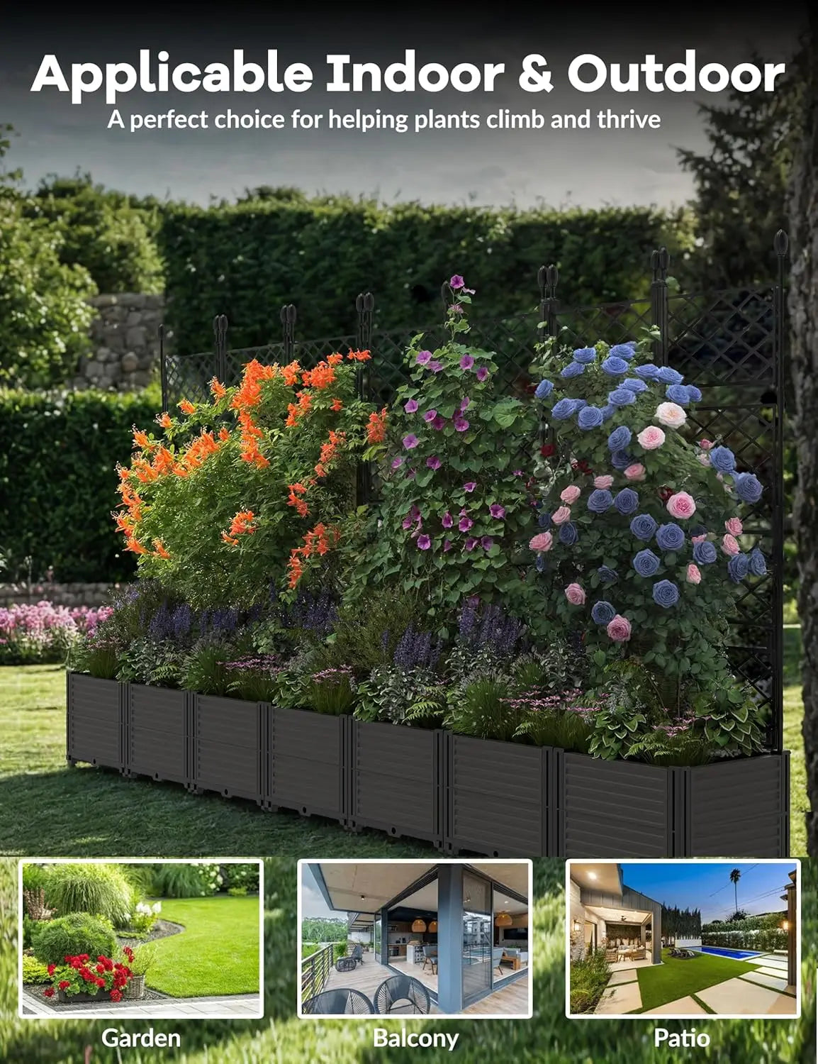 TWISTER.CK Plastic Planter Box With Trellis For Raised Garden