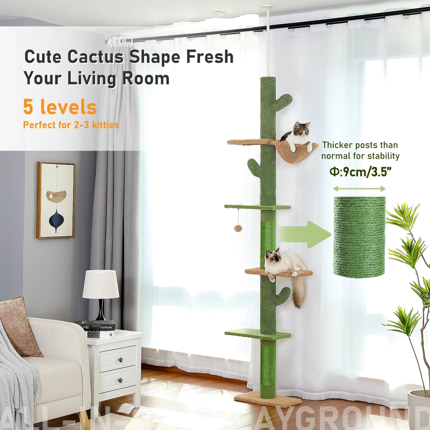 PAWZ Road 5-Tier Cat Tree Floor To Ceiling Climbing Tower