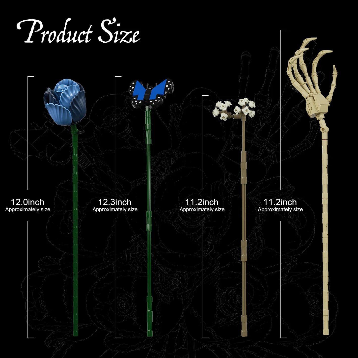 Corpse Bride Bouquet Building Blocks Set Blue Rose Flower Model