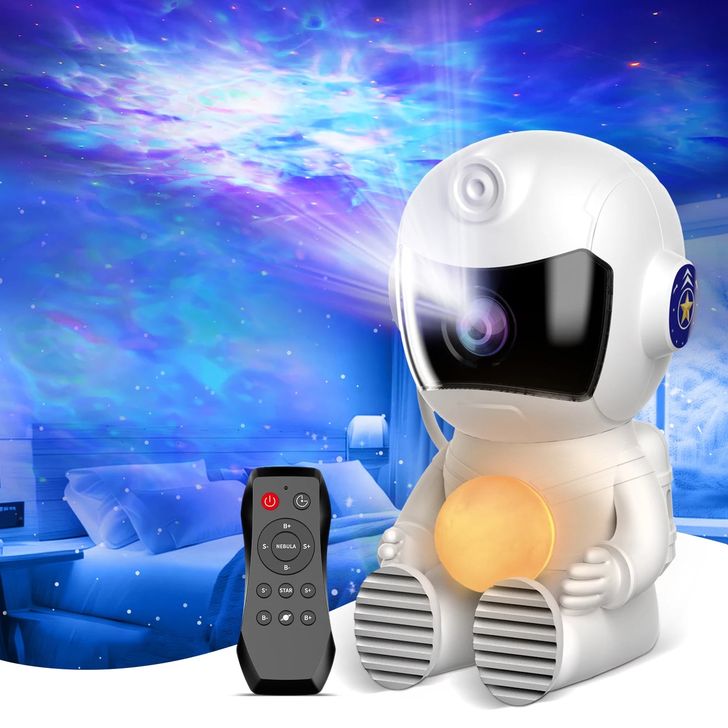 New Captain Astronaut Galaxy Projector Night Light Sleep Moon Lamp for Bedroom with Timer