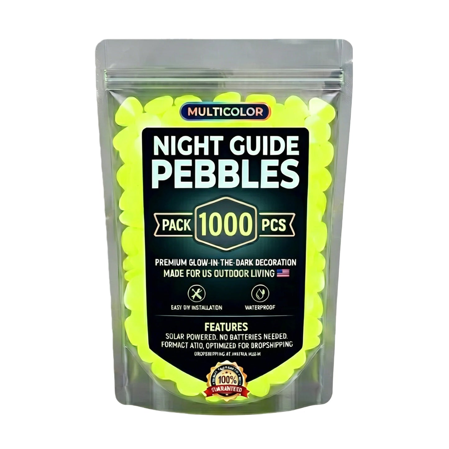 1000/600/400/200 PCS Garden Luminous Stones Glow in The Dark, for Walkway Driveway Pathway, Outdoor Waterproof Landscape Rocks