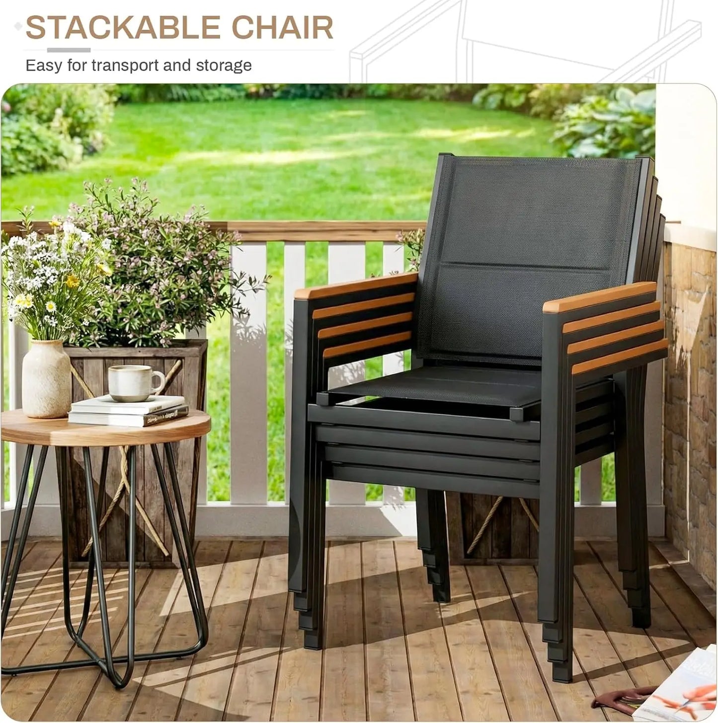 Set Of Two Aluminum Stackable Garden Chairs For Patio