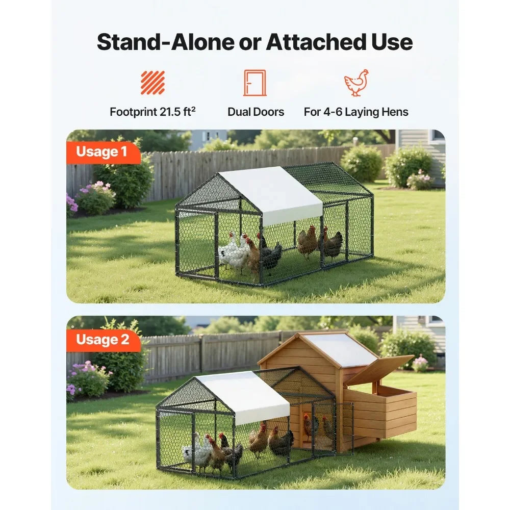 Metal Chicken Coop With Cover For 4-6 Chickens Poultry Cage