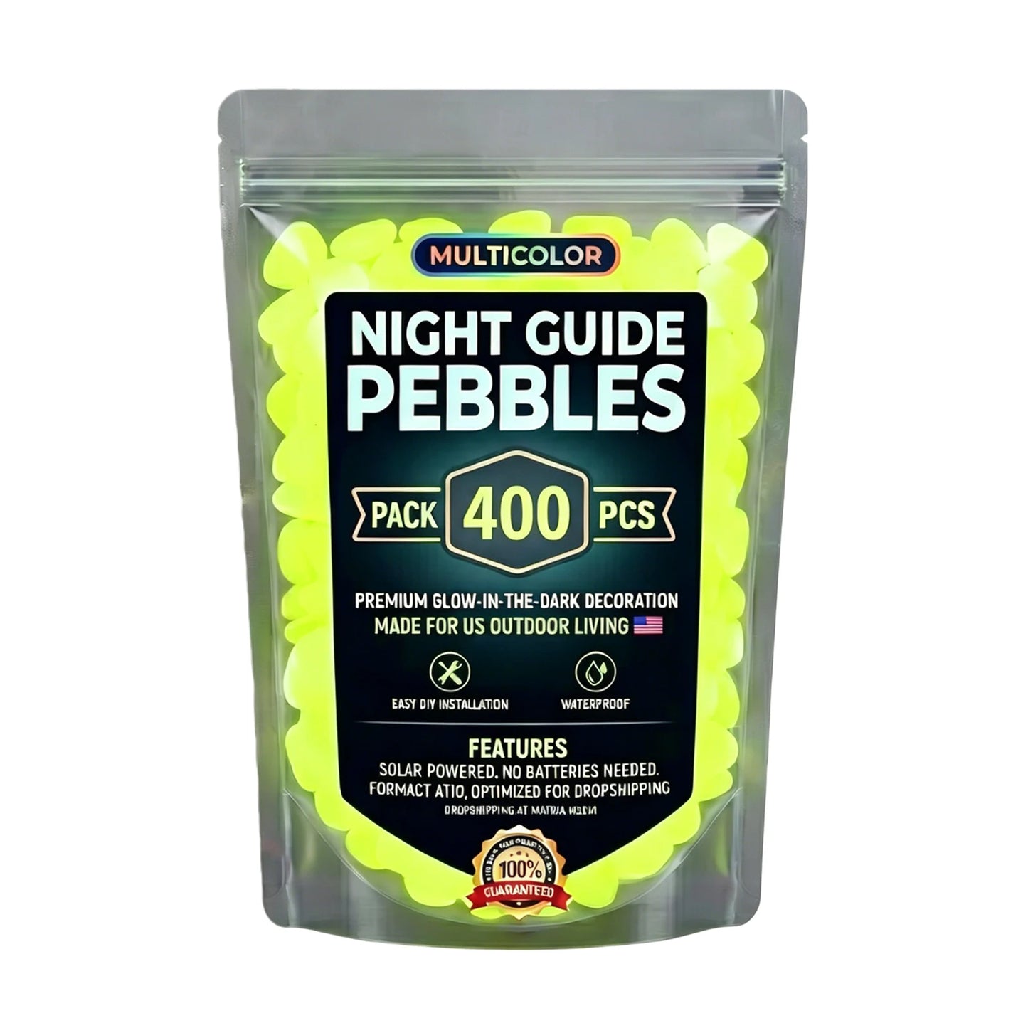 1000/600/400/200 PCS Garden Luminous Stones Glow in The Dark, for Walkway Driveway Pathway, Outdoor Waterproof Landscape Rocks
