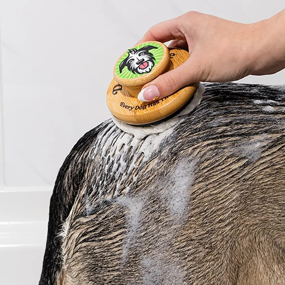 Bamboo Dog Bath Scrubber With Soft Silicone Bristles