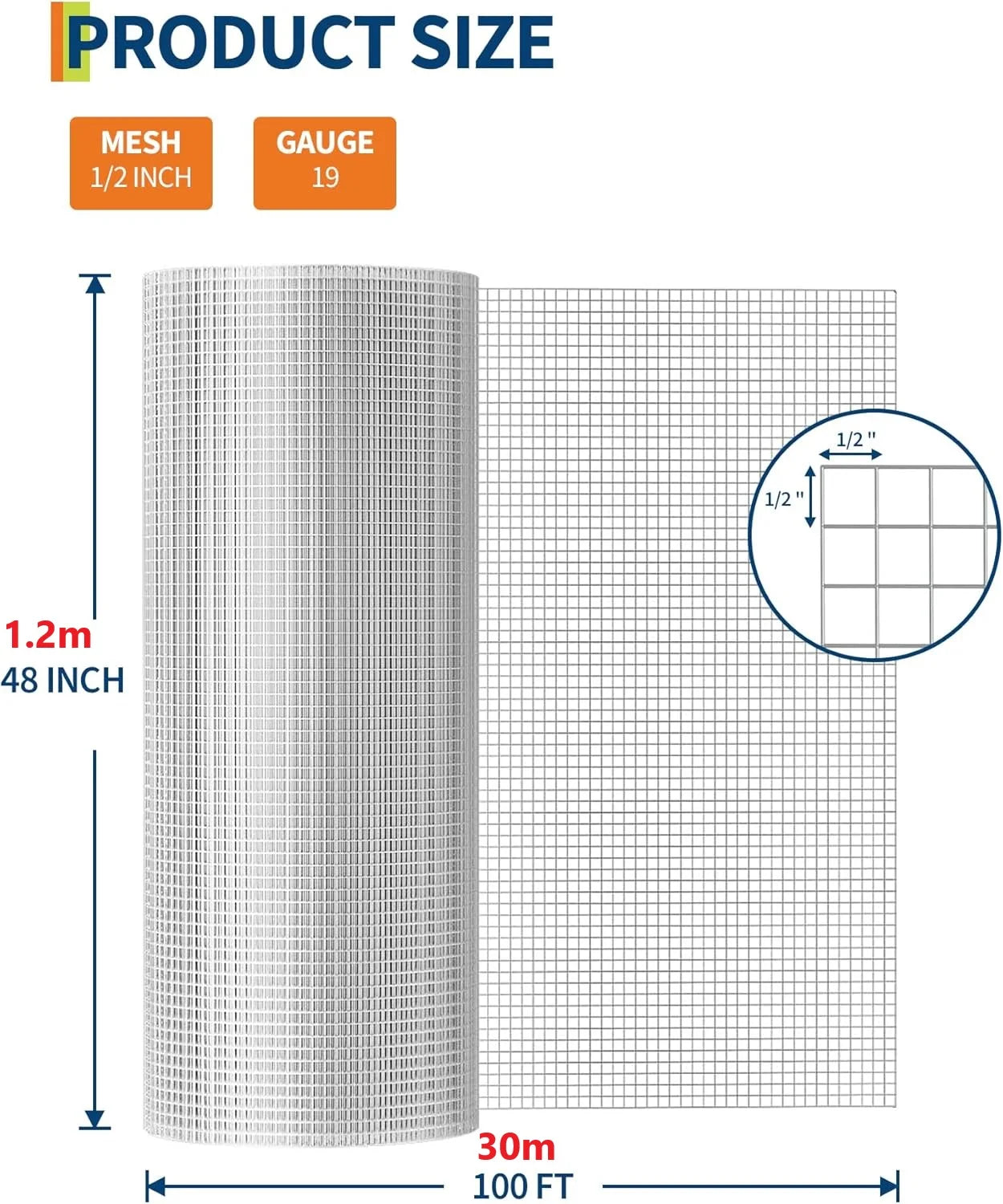 HiMISS Galvanized Hardware Cloth Wire Mesh Garden Fence Poultry Netting