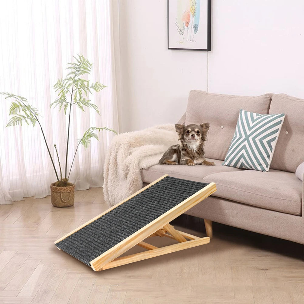 TWISTER.CK Dog Ramp Ladder Natural Pine Wood Folding Anti Skid Two Height Levels