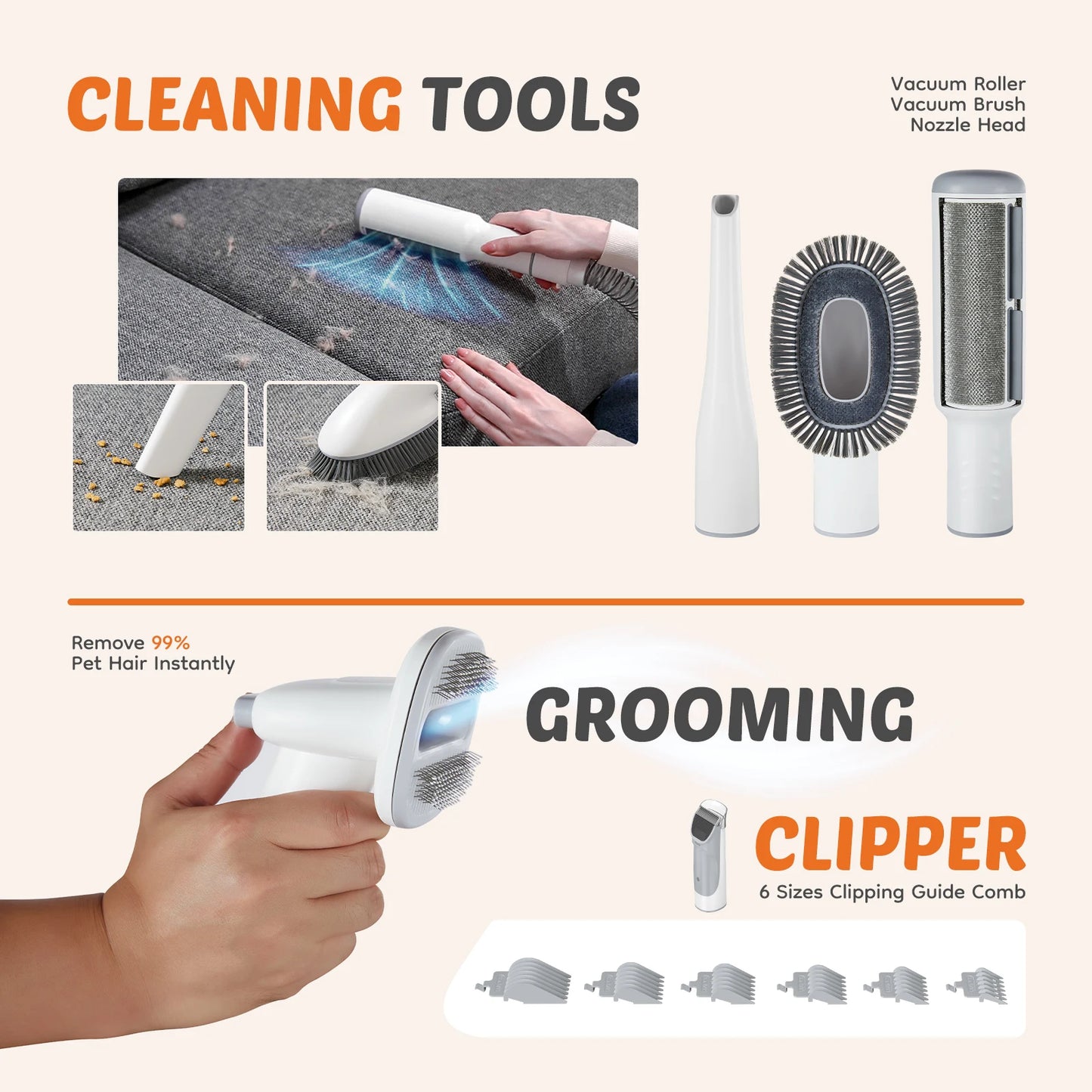 Pet Grooming Vacuum Kit With Cordless Clipper And Tools