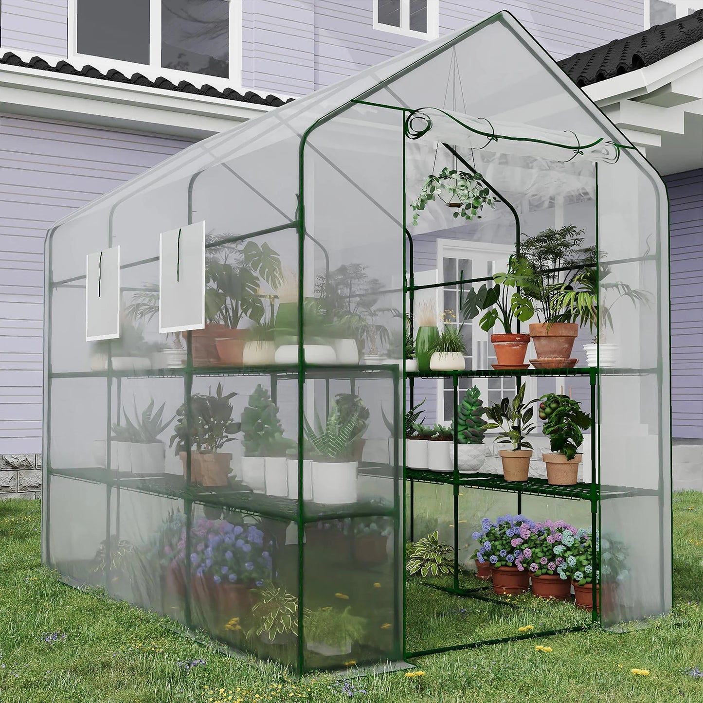 HiMISS Walk In Greenhouse With Eight Shelves And PE Cover