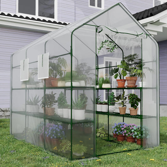 HiMISS Walk In Greenhouse With Eight Shelves And PE Cover