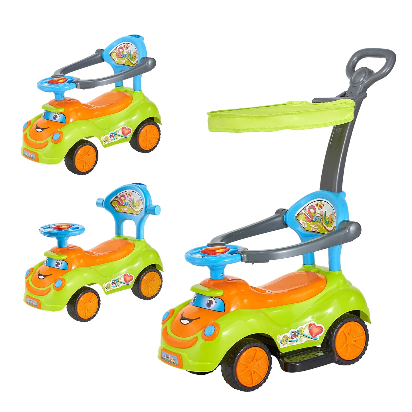 SucceBuy 55 lbs Ride On Push Car with Guardrails Handle & Under-seat Storage Foot-to-Floor Walker Around Buggy for Boys Girls