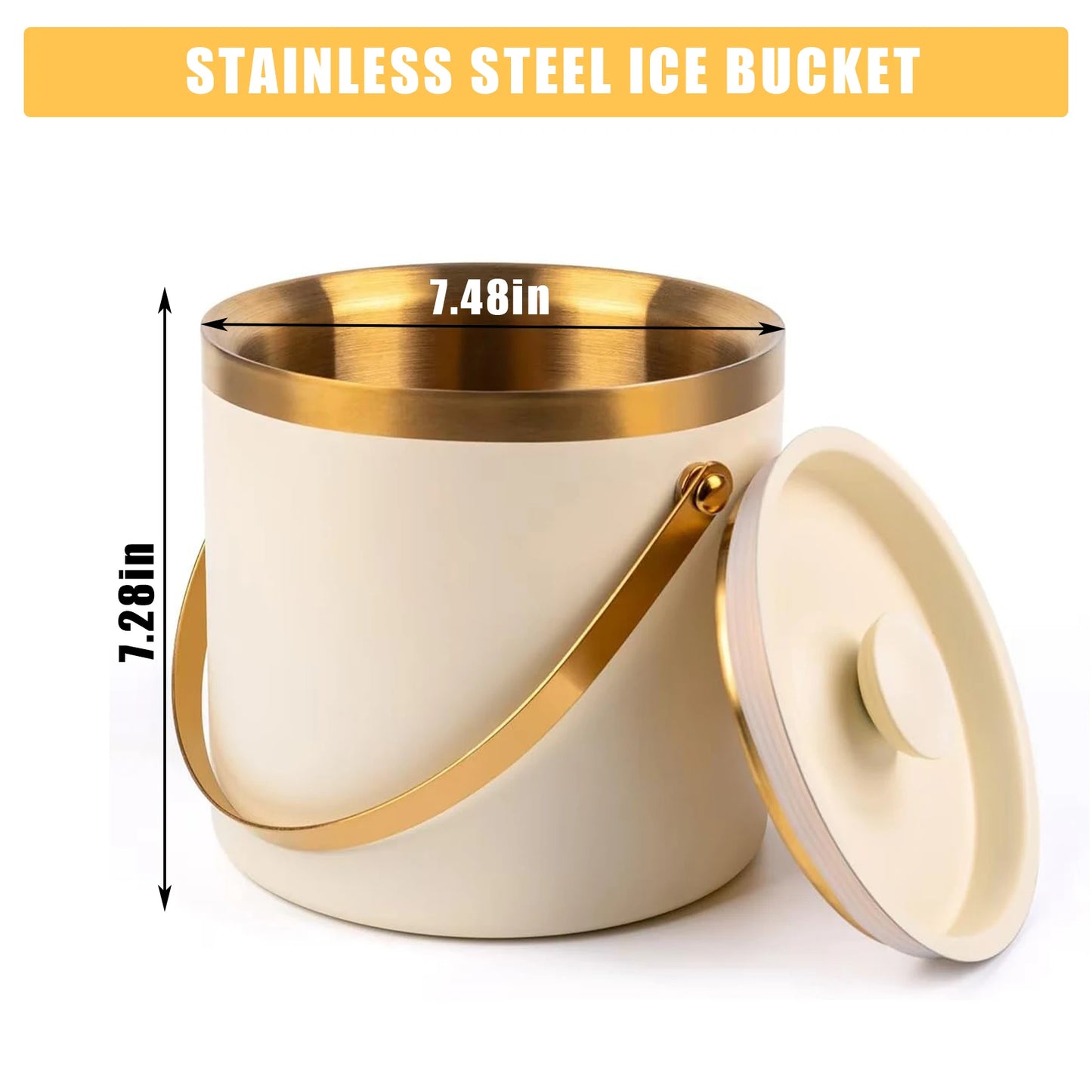 4L Stainless Steel Ice Bucket with Lid Handle Double Wall Insulation for Wine Champagne Bar Party