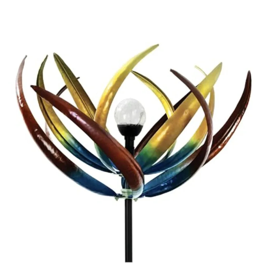 Tulip Wind Spinners Outdoor Solar Lighted Metal Garden Sculpture