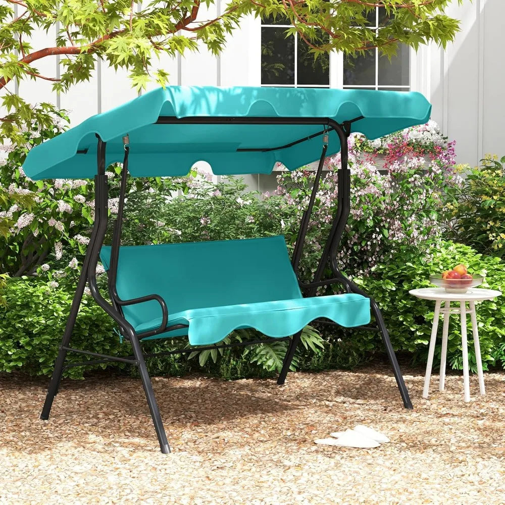 3 Person Porch Swing with Removable Cushion & Powder-Coated Steel Frame Canopy for Patio Porch Backyard Garden Balcony, Custom