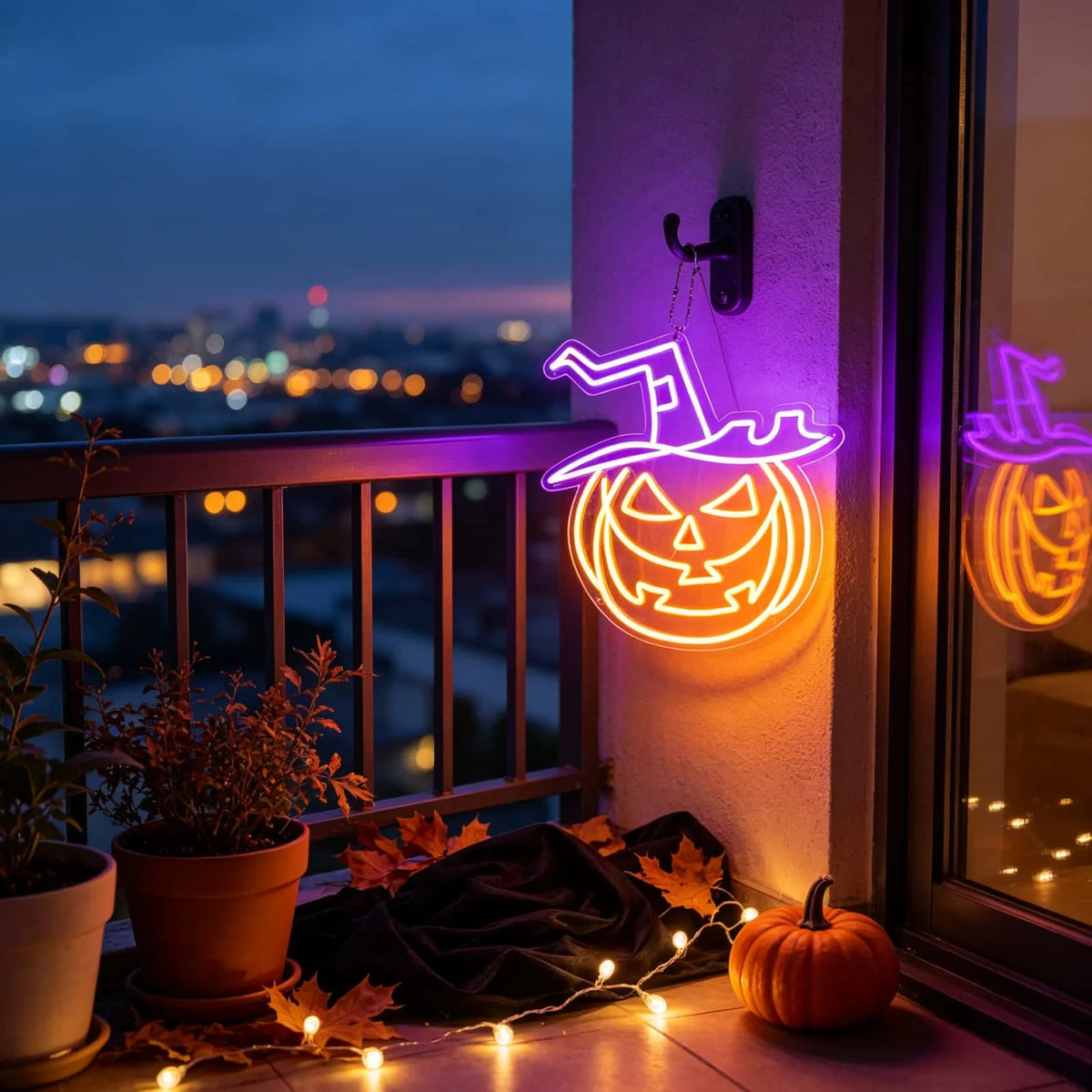 THIIXDAI Halloween Pumpkin Witch Hat LED Neon Sign Home Decor