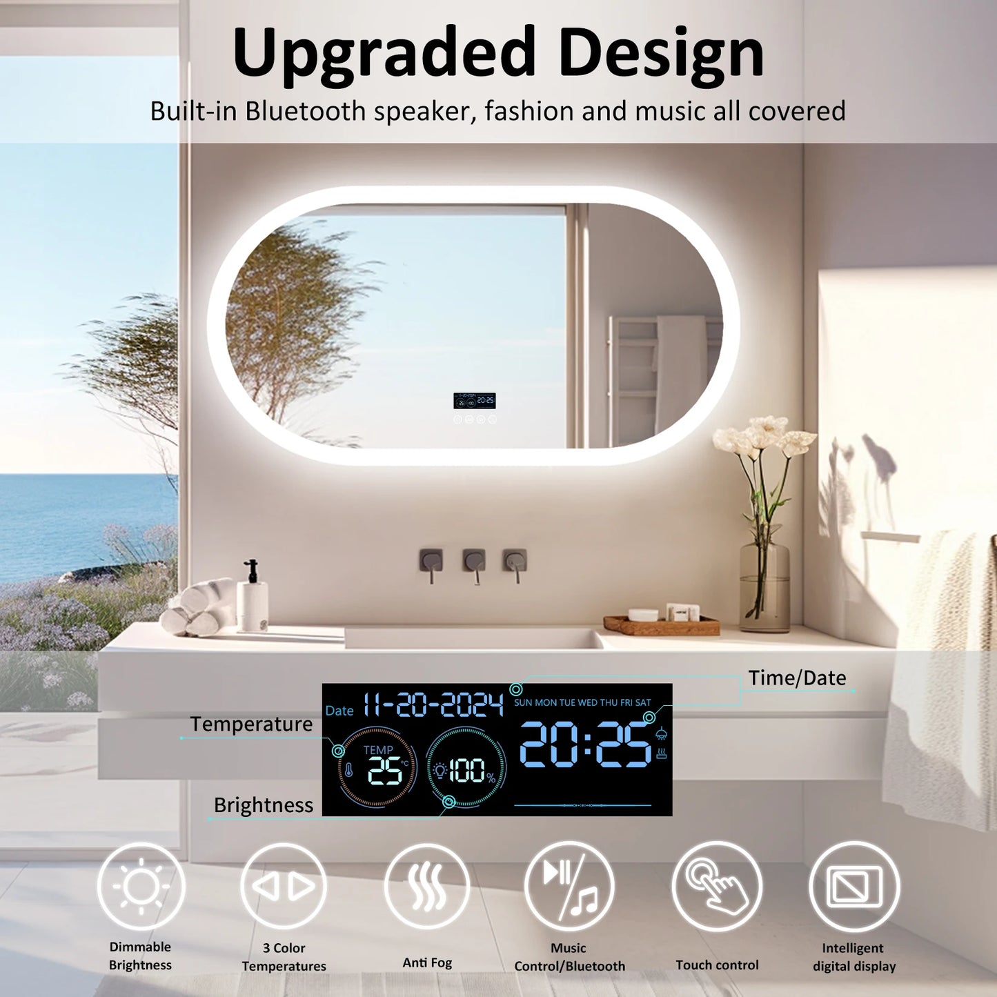 Wisfor Oval Led Bathroom Mirror With Bluetooth And Antifog