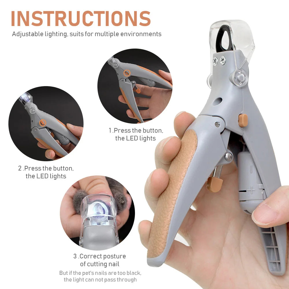 LED Light Pet Nail Clippers With 5x Magnification For Cats And Dogs