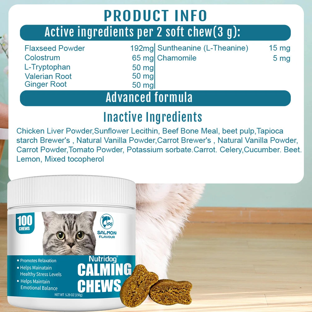 Nutridog Cat Calming Chews For Relaxation And Stress Relief