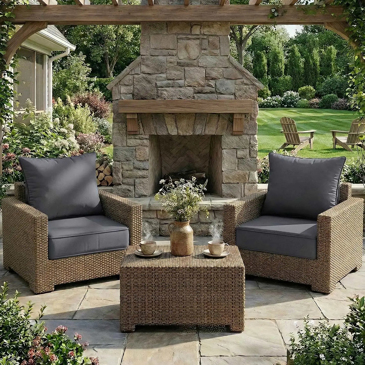 Outdoor Chair Cushions, 60*60*10CM Outdoor Cushion for Patio Furniture, Patio Chair Cushion, Waterproof & Fade Resistant Deep Patio Furniture Cushions Set with Handle and Ties
