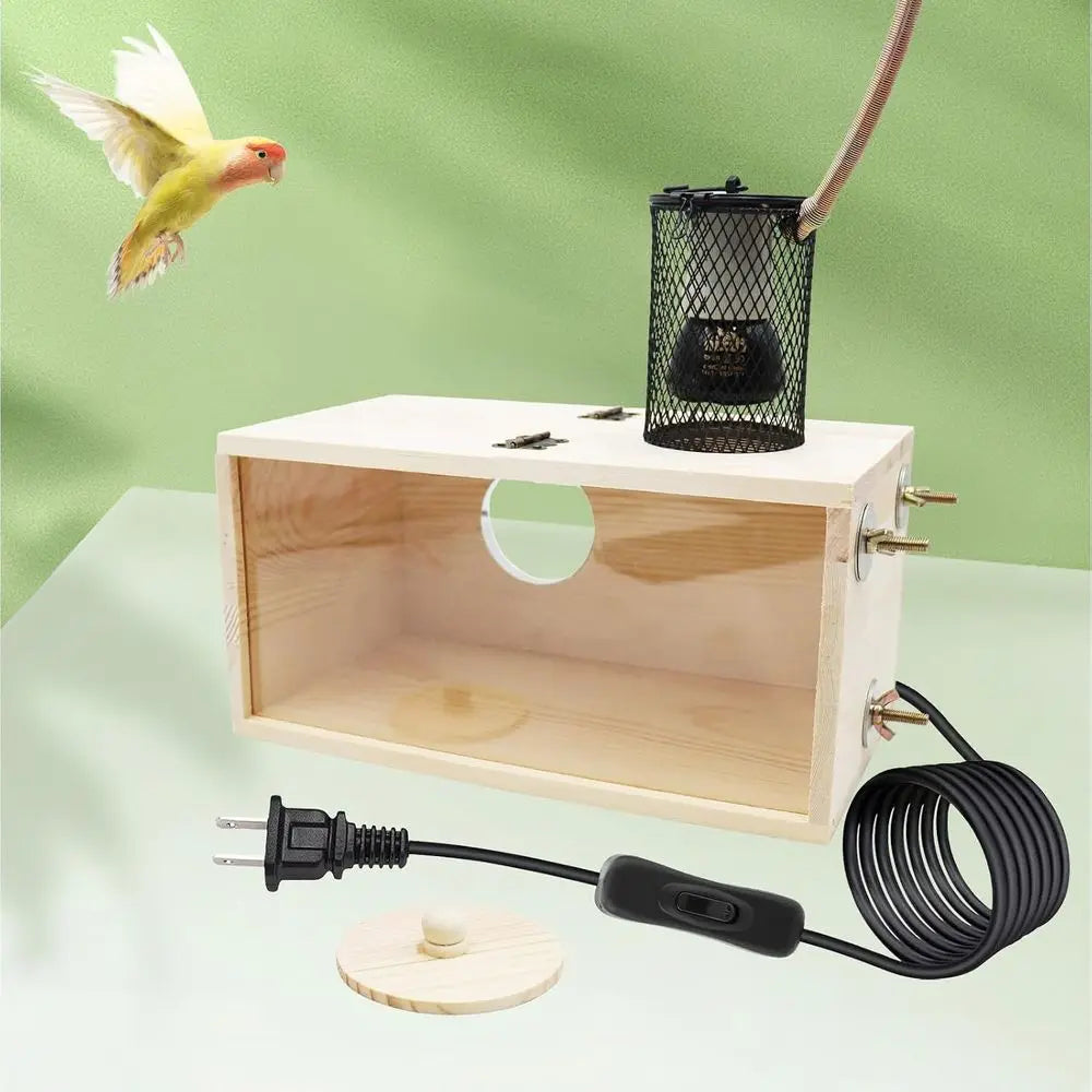 Bird House, Nesting Box with Heat Lamp, 75W Caged Heat Emitter Heater Lamp, Birdcage Accessories, Suitable for Parrot, Parakeet,