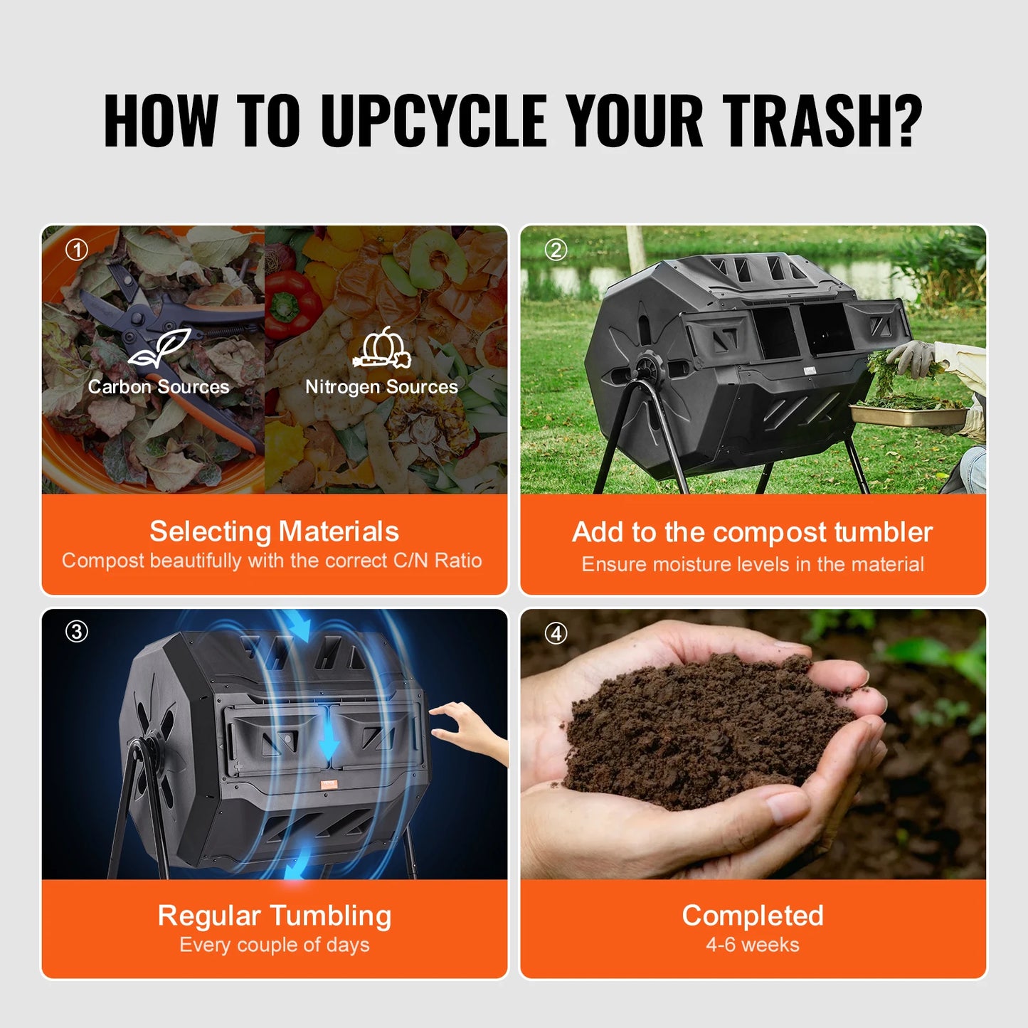 Dual Chamber Tumbling Compost Bin For Garden And Outdoor Use