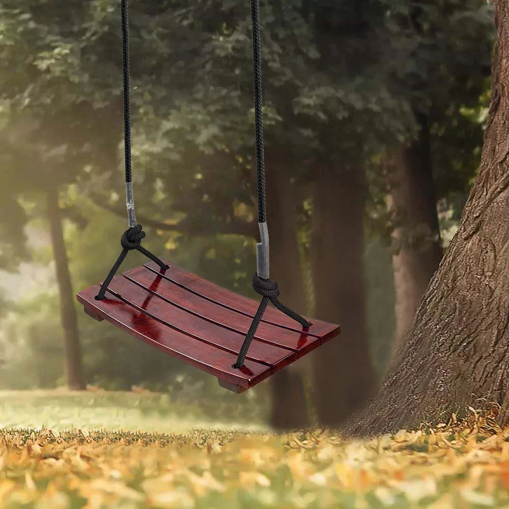Solid Wood Swing Wooden Swing Seat Maximum Load 440Lbs Curved Swing Adjustable Rope Length Outdoor Rope Swing for Kids Adults