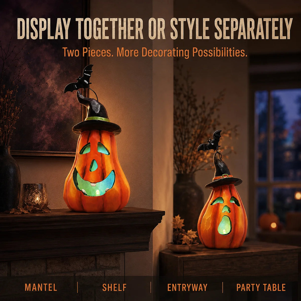 Hodao LED Halloween Pumpkin Figurine Set With Witch Hat