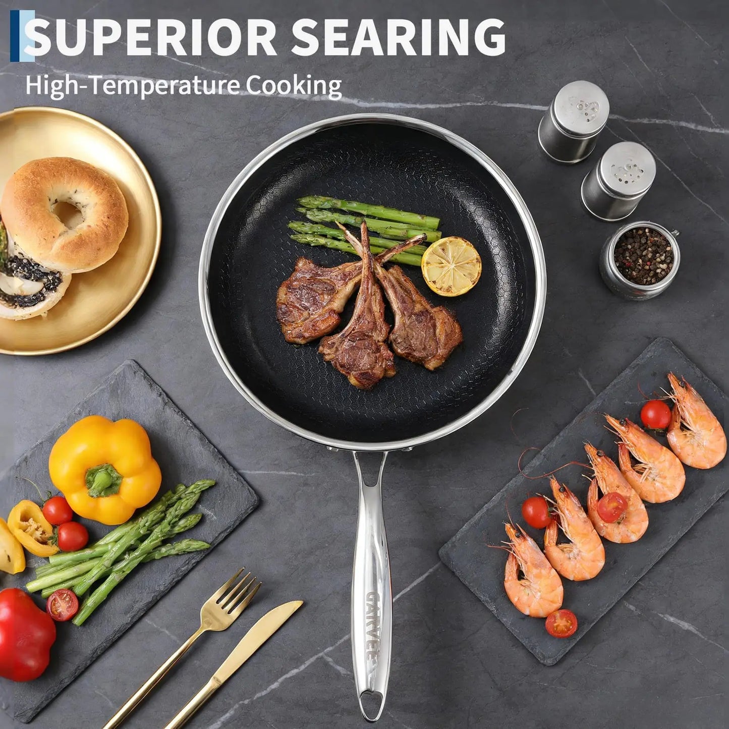 HiMiss Stainless Steel Nonstick Frying Pan Set Glass Lids