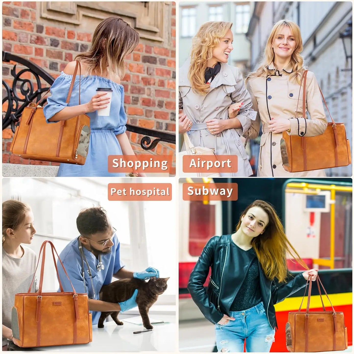 Pet Carrier Leather Bag Soft Sided For Small Dogs Cats