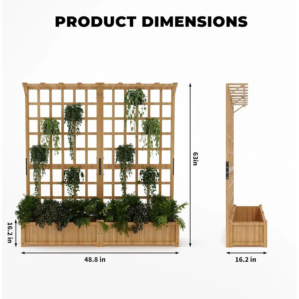 Elevated Outdoor Wooden Planter With Trellis For Flowers And Veggies