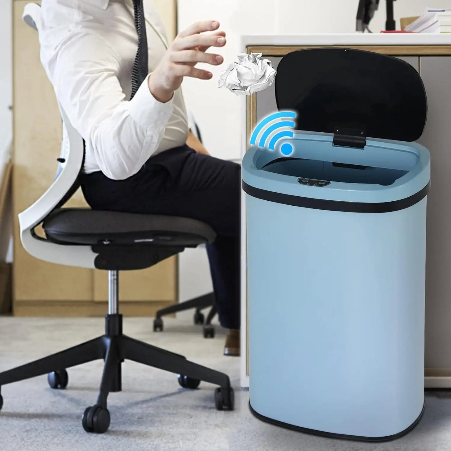 Brushed Stainless Steel Motion Sensor Kitchen Trash Can With Lid