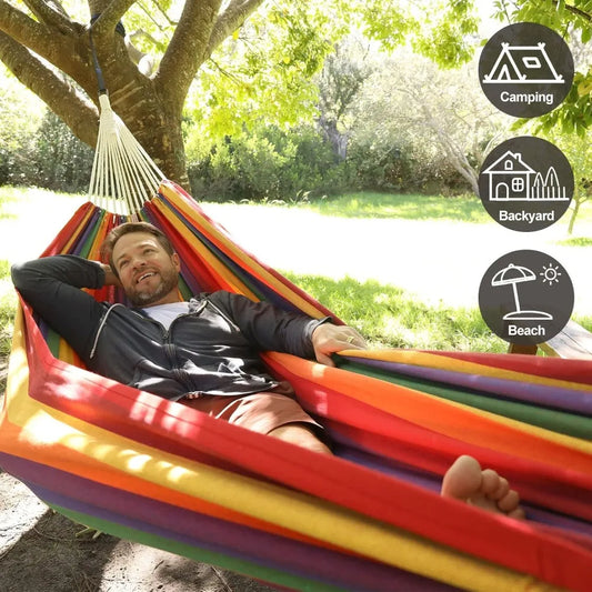 XIUWO Double Cotton Hammock With Tree Straps For Two Persons