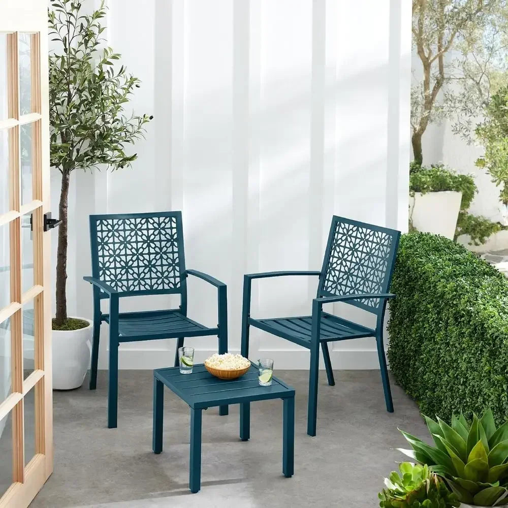 3-Piece Outdoor Bistro Set Steel Table and Stackable Chairs