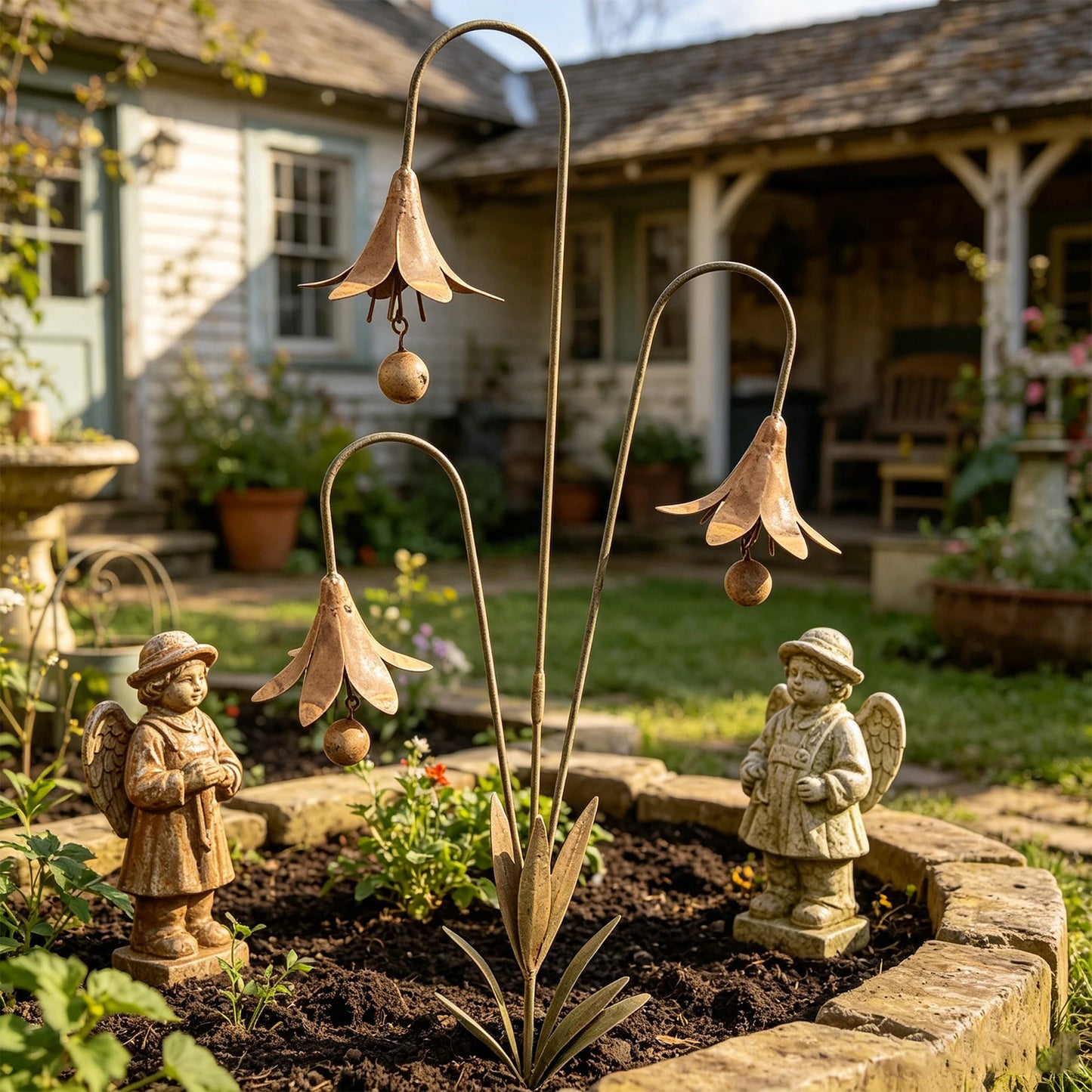 Metal Bluebells Plant Sculpture Wind Chime Ornament Weather Resistant