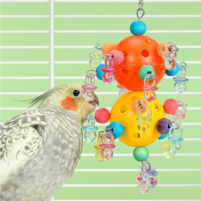 1PC Parrots Chew Swing Cage Hanging Cockatiel Birds Toy with Foraging Holes Hanging Bead Birds Cage Decor Pet Bird Bites Toy