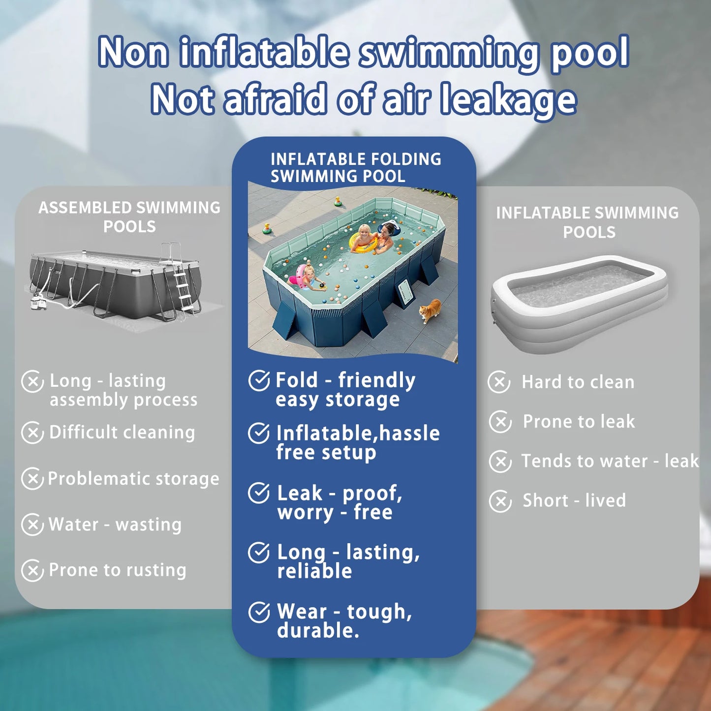Foldable No Inflatable Family Swimming Pool Multi Layer PVC Portable Outdoor