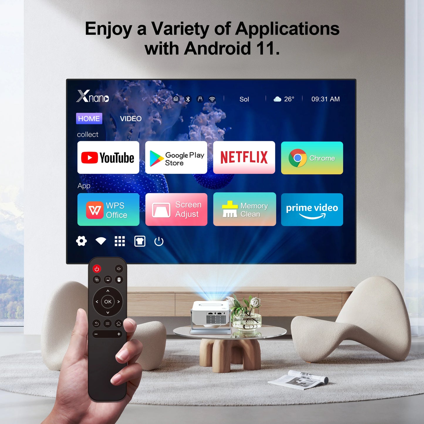 XNANO HA109 Mini Projector Android11 WiFi6 BT5 720P