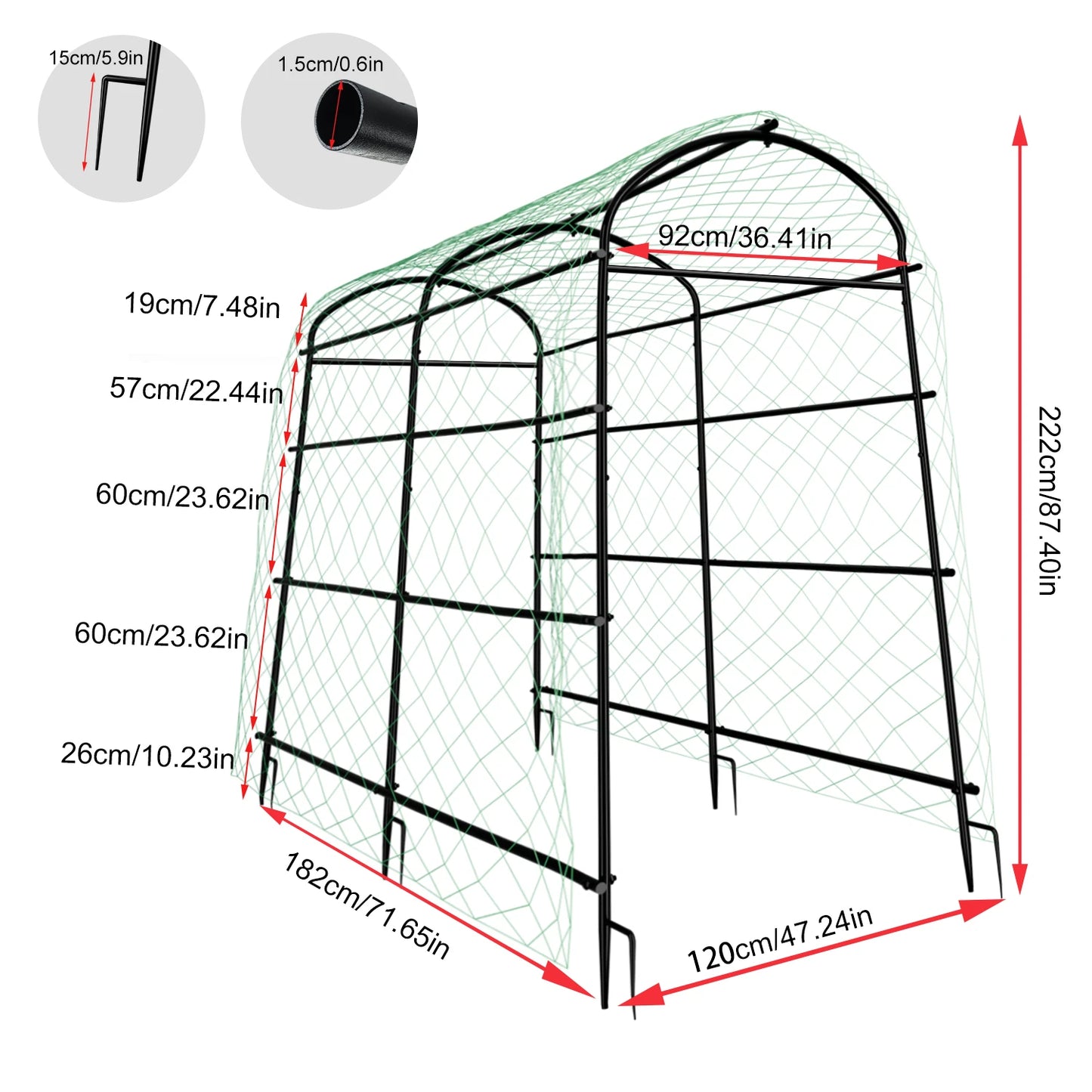160/176/220CM Tall Garden Arch Trellis Metal Plant Cucumber Support Trellis Archway for Outdoor Yard Lawn Tunnel Trellis, 1PCS