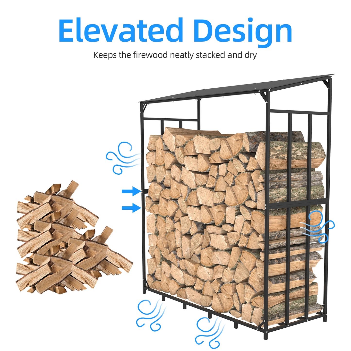 Heavy Duty Metal Firewood Rack With Top Cover For Outdoor