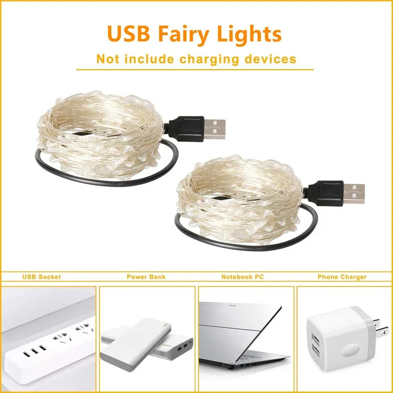 Acosh Neon USB LED Fairy Lights Copper Wire 200LED