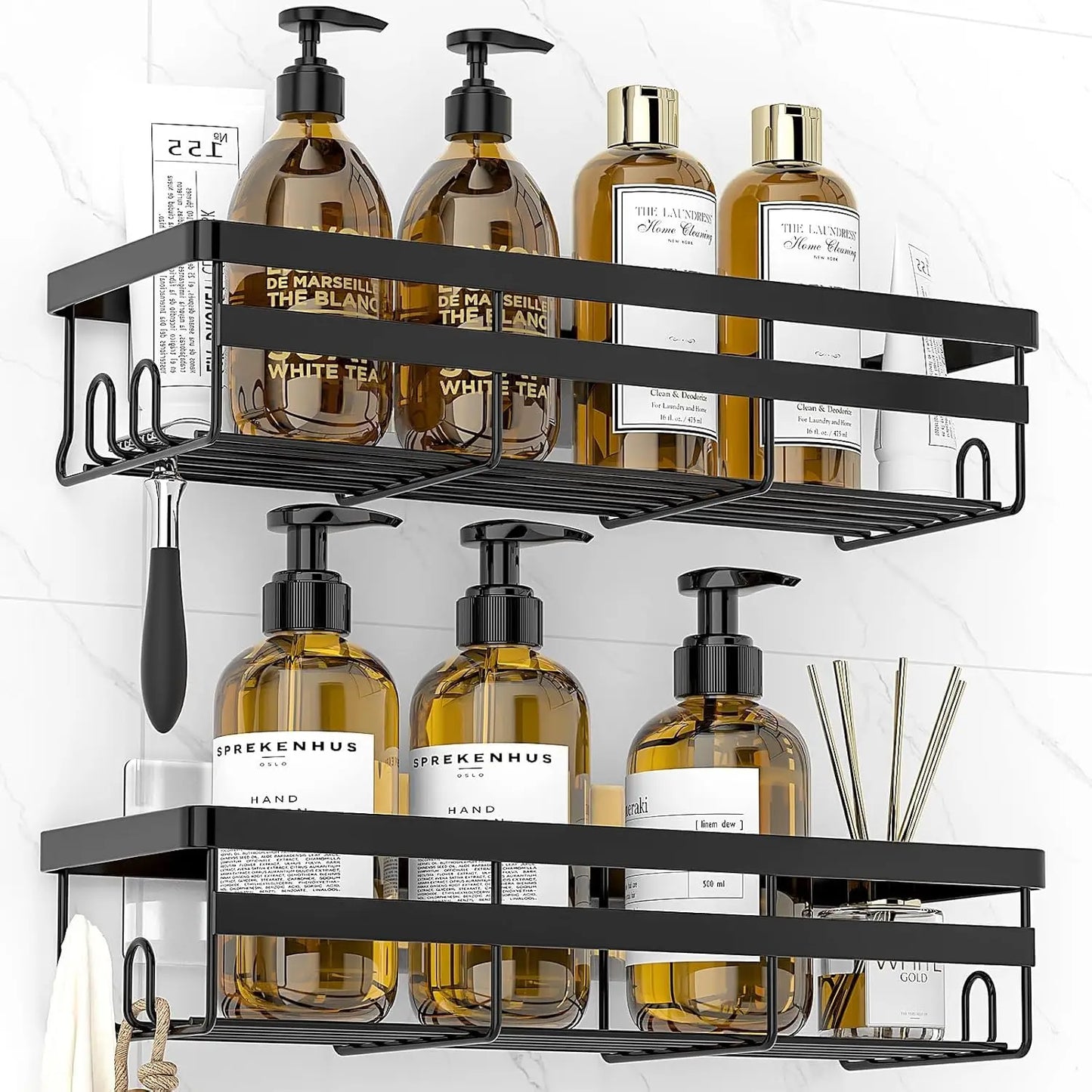 Adhesive Shower Caddies Two Pack Stainless Bathroom Shelf Organizer