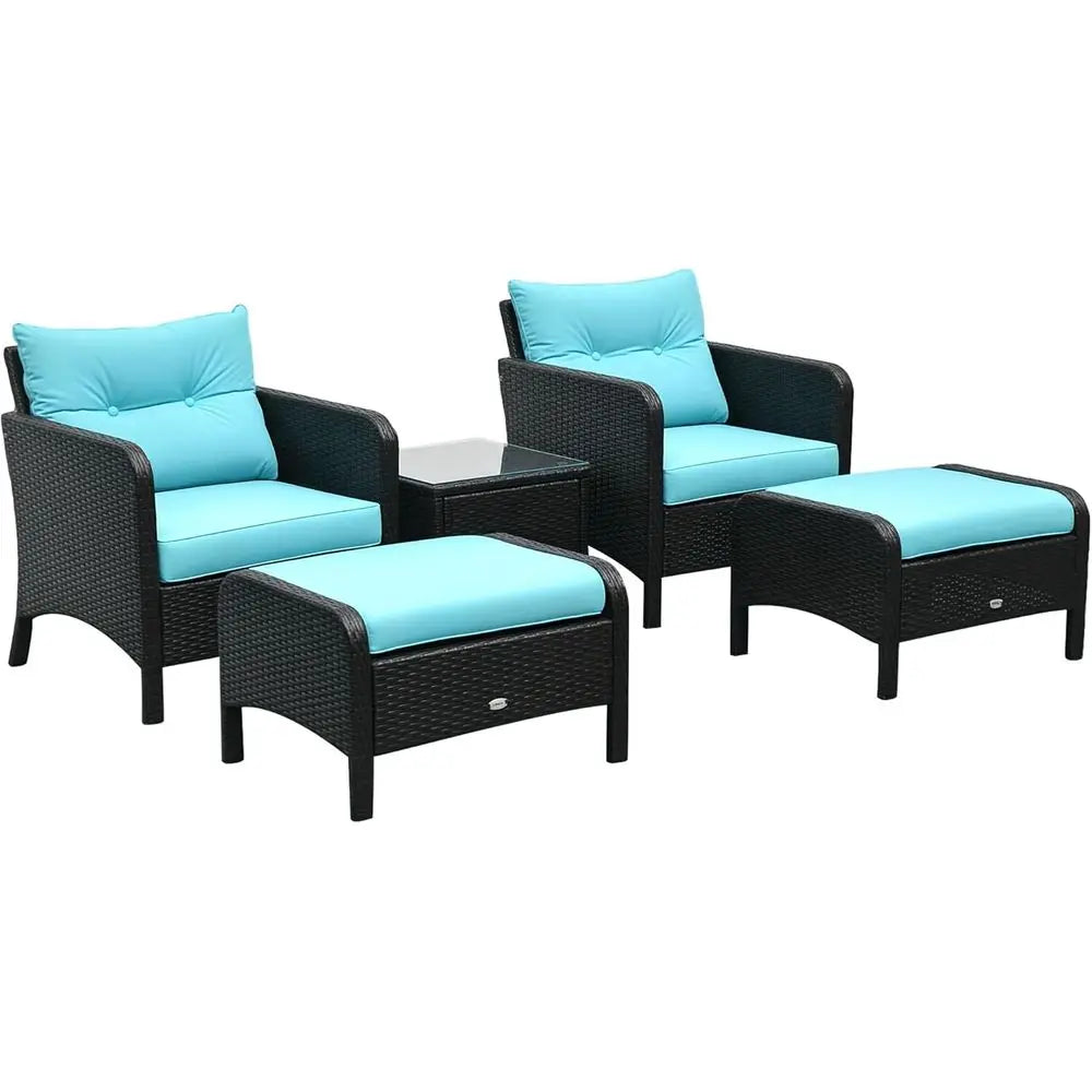 Rattan Wicker Outdoor Patio Lounge Chair And Ottoman Set