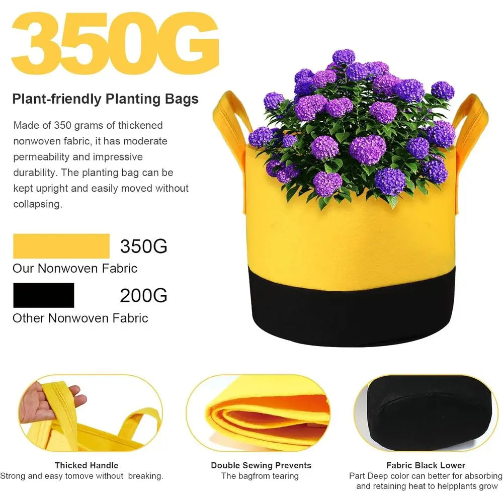 6 Pack Fabric Plant Pots With Handles For Outdoor Garden Planting