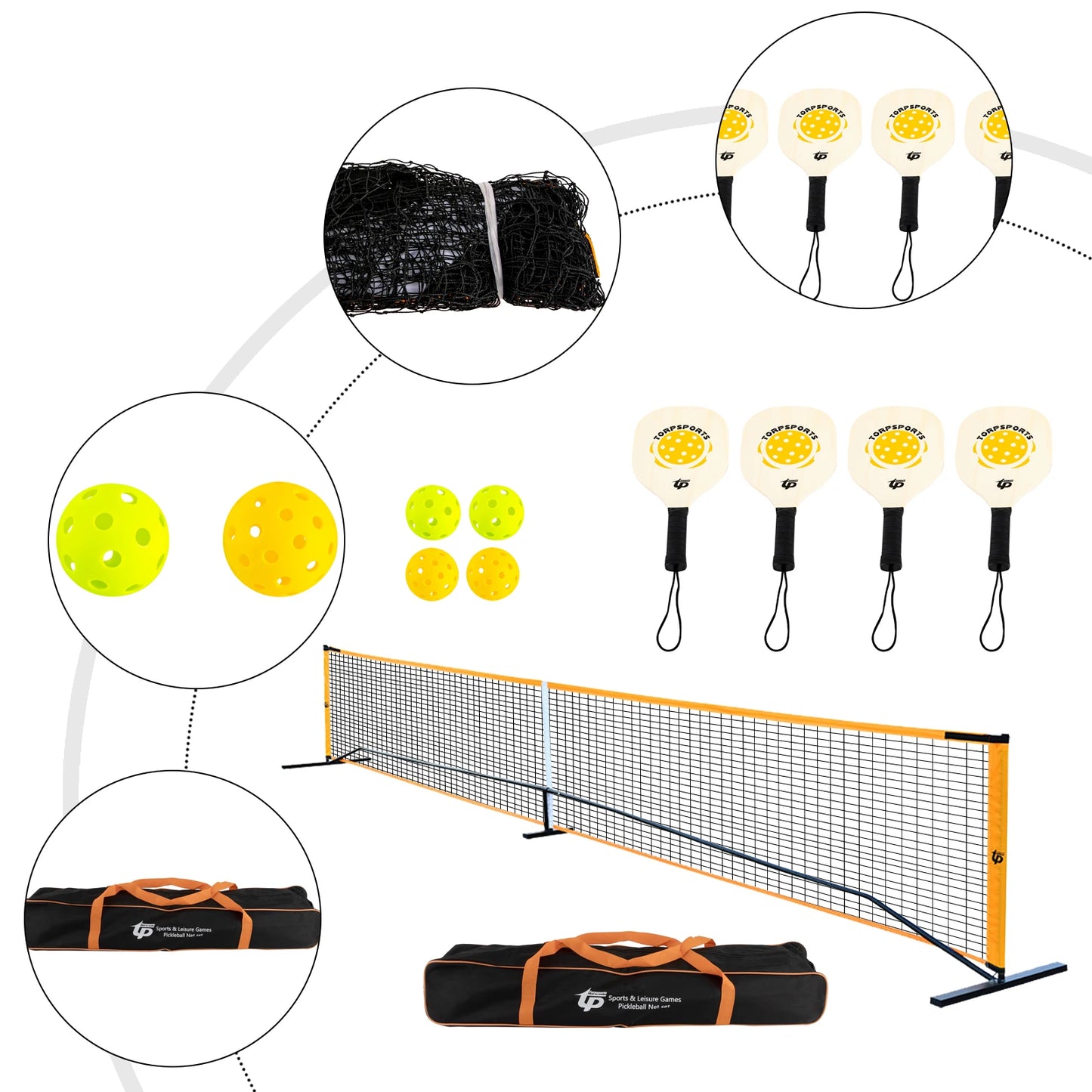 Portable Pickleball Net Set With Carry Bag And Paddles